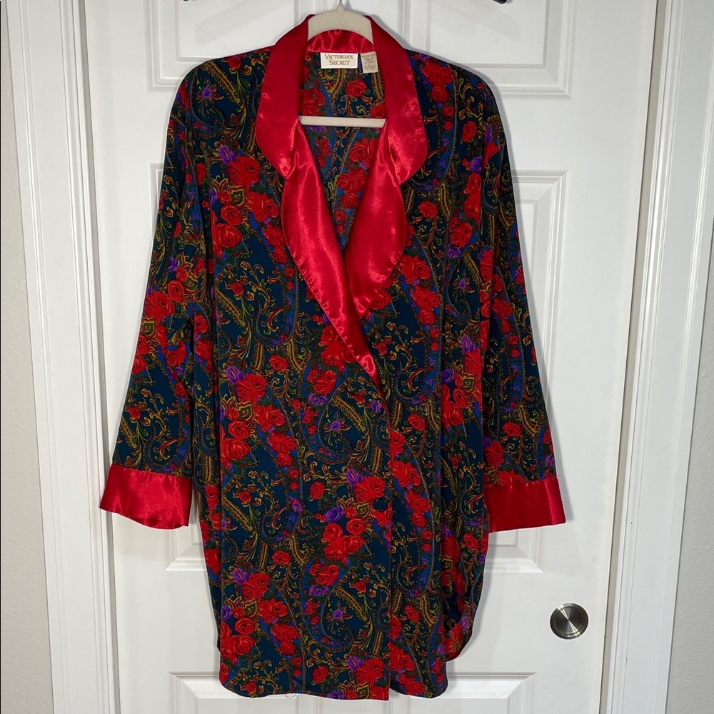 Victoria's Secret Gold Label Satin Night Shirt Large Double Breast Buttons VTG